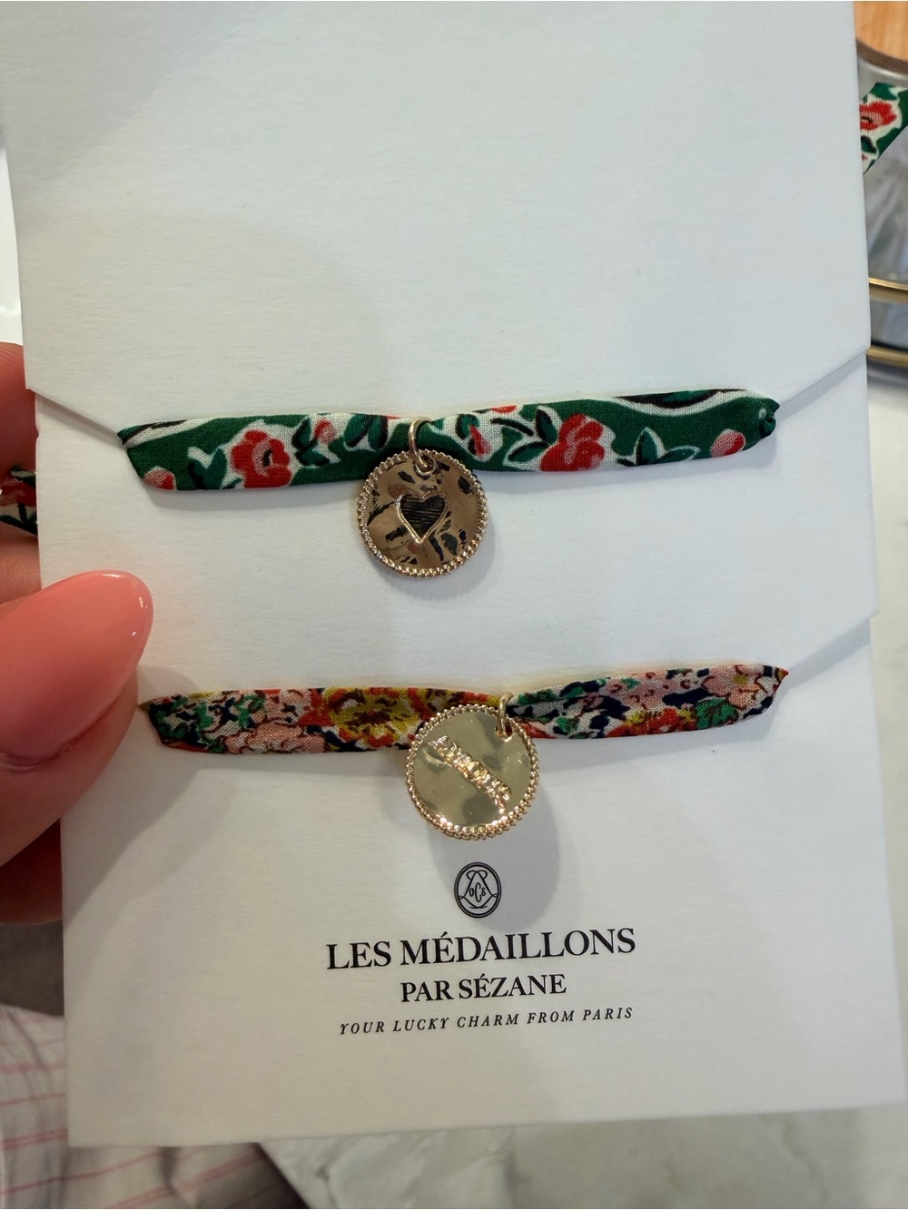 Sézane Floral Charm Bracelet Set in Green and Multi